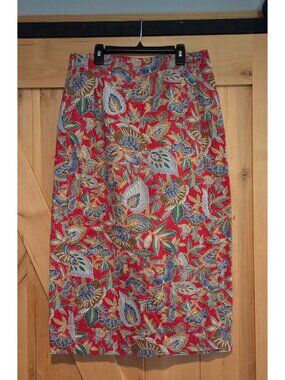 VTG Talbots  Sz 14 Jacobean Floral Midi Wrap Skirt Tribal Old Money Preppy Beach